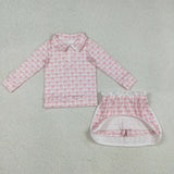 Bow Pattern Pink Plaid Shorts Girls Skirt Sets