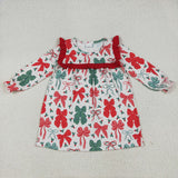 Bow Pattern Red Ruffles Girls Christmas Dress