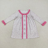 Pumpkin Bow Pattern Leopard Print Ruffles Girls Long Sleeve Dress