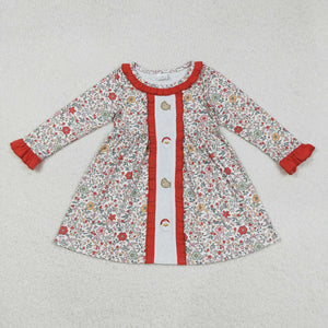 Cookie Santa Floral Red Ruffles Girls Christmas Dress