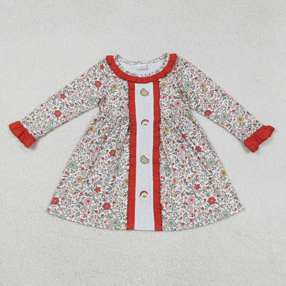 Cookie Santa Floral Red Ruffles Girls Christmas Dress