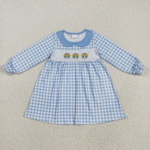 Turkey Blue Plaid Girls Thanksgiving Dress
