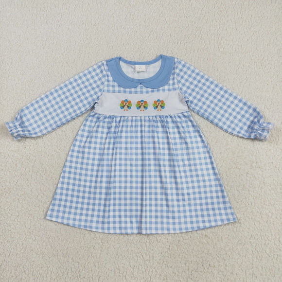 Turkey Blue Plaid Girls Thanksgiving Dress