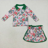 Floral Green White Shorts Girls Skirt Sets