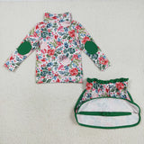 Floral Green White Shorts Girls Skirt Sets