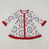 Bow Pattern Red Ruffles Girls Christmas Dress