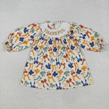 Thankful Bow Pattern Smocked Girls Thanksgiving Dress