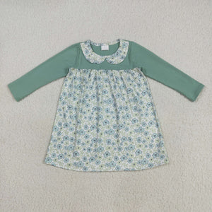 Floral Doll Collar Green Girls Long Sleeve Dress