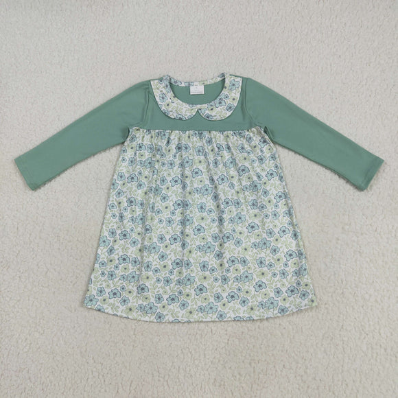 Floral Doll Collar Green Girls Long Sleeve Dress