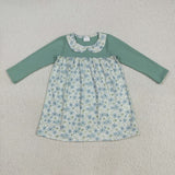Floral Doll Collar Green Girls Long Sleeve Dress