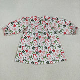 Merry Bow Pattern Smocked Girls Christmas Dress