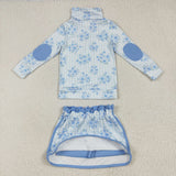 Floral Blue Plaid Athletic Shorts Girls Skirt Sets