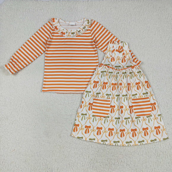 Orange Green Bow Pattern Shirt Suspenders Dress Halloween Outfits