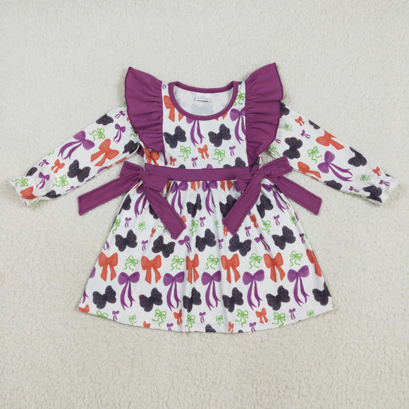 Bow Pattern Purple Ruffles Girls Halloween Dress