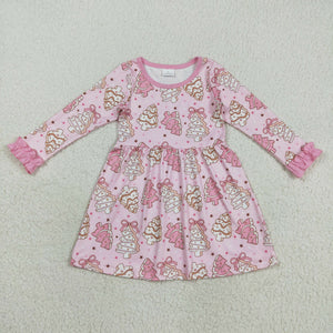 Trees Cookies Pink Ruffles Girls Christmas Dress