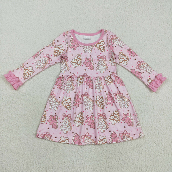 Trees Cookies Pink Ruffles Girls Christmas Dress