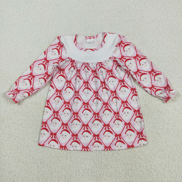 Santa Red Bow Pattern Pink Girls Christmas Dress