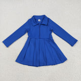 Solid Blue Athletic Girls Long Sleeve Dress