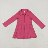 Solid Hot Pink Athletic Girls Long Sleeve Dress