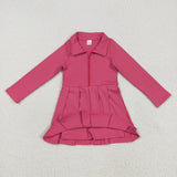Solid Hot Pink Athletic Girls Long Sleeve Dress