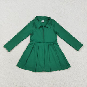 Solid Green Athletic Girls Long Sleeve Dress