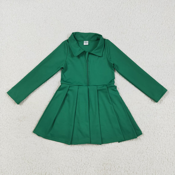 Solid Green Athletic Girls Long Sleeve Dress