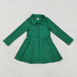 Solid Green Athletic Girls Long Sleeve Dress