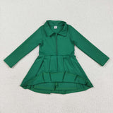 Solid Green Athletic Girls Long Sleeve Dress
