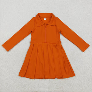 Solid Orange Athletic Girls Long Sleeve Dress