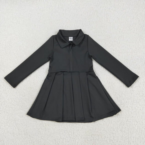 Solid Black Athletic Girls Long Sleeve Dress