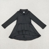 Solid Black Athletic Girls Long Sleeve Dress