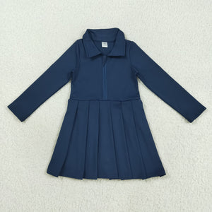 Solid Navy Athletic Girls Long Sleeve Dress