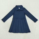 Solid Navy Athletic Girls Long Sleeve Dress