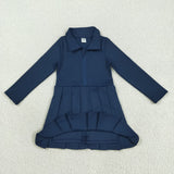 Solid Navy Athletic Girls Long Sleeve Dress