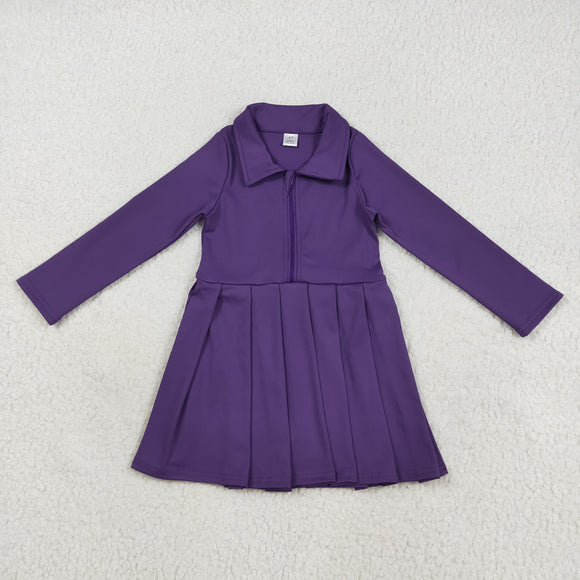 Solid Purple Athletic Girls Long Sleeve Dress