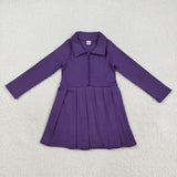 Solid Purple Athletic Girls Long Sleeve Dress