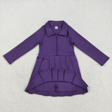 Solid Purple Athletic Girls Long Sleeve Dress