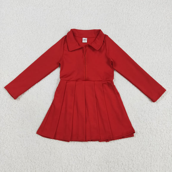 Solid Red Athletic Girls Long Sleeve Dress
