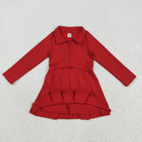 Solid Red Athletic Girls Long Sleeve Dress