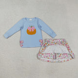 Floral Pumpkin Bow Embroidery Shorts Girls Skirt Sets