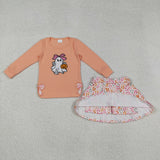 Ghost Leopard Print Bow Embroidery Skirt Sets Girls Halloween Outfits