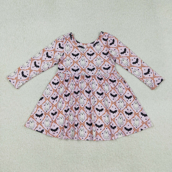 Ghost Bat Bow Pattern Pink Girls Halloween Dress