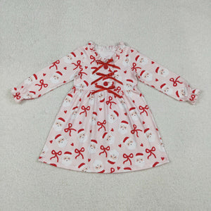 Santa Heart Red Bows Pink Girls Christmas Dress