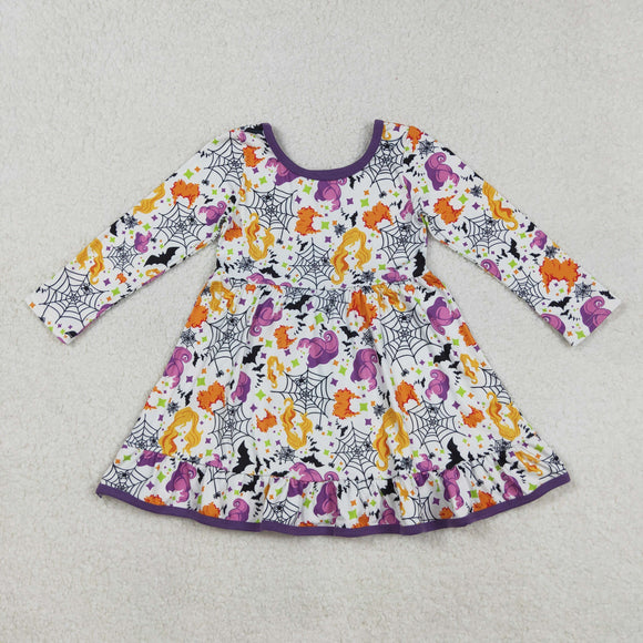 Bats Cartoon Purple White Girls Halloween Dress