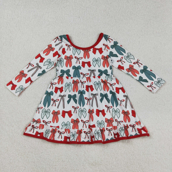 Red Green Bow Pattern Girls Christmas Dress