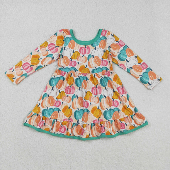 Pumpkin Green Girls Long Sleeve Dress