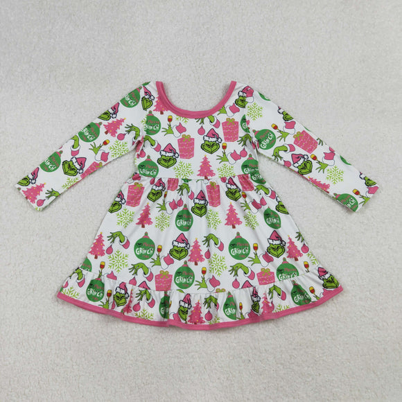 Cartoon Pink White Girls Christmas Dress