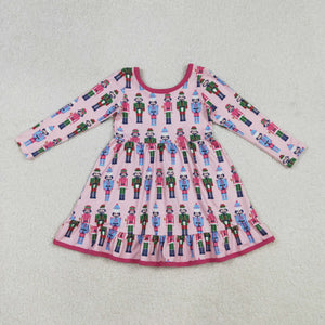 Cartoon Soliders Hot Pink Girls Christmas Dress