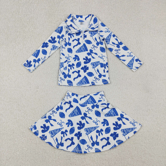 Go Team Football Blue White Athletic Shorts Girls Skirt Sets