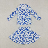 Go Team Football Blue White Athletic Shorts Girls Skirt Sets